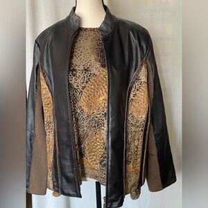 Leather Jacket with print and matching long sleeve shirt set being sold M